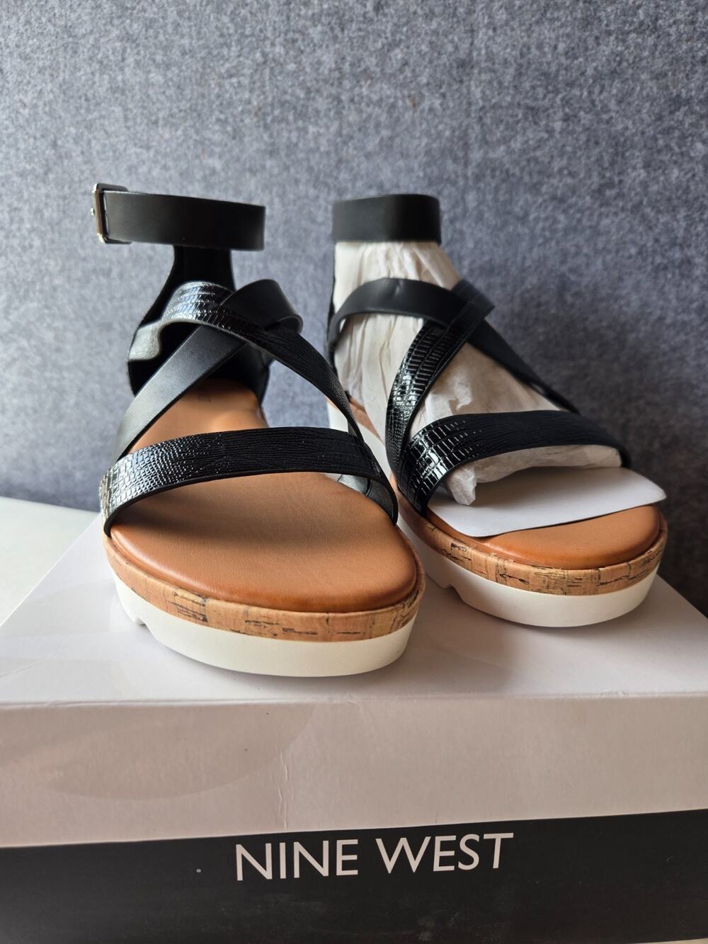 Nine West BEEME3 Platform Black Strappy Sandals Size 11M, New